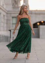 Load image into Gallery viewer, Elphie Strapless Sequin Corset Midi Dress - Green