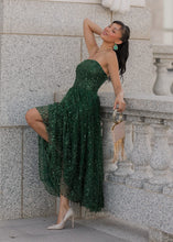 Load image into Gallery viewer, Elphie Strapless Sequin Corset Midi Dress - Green