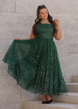Load image into Gallery viewer, Elphie Strapless Sequin Corset Midi Dress - Green