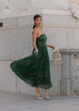 Load image into Gallery viewer, Elphie Strapless Sequin Corset Midi Dress - Green