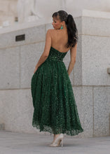 Load image into Gallery viewer, Elphie Strapless Sequin Corset Midi Dress - Green