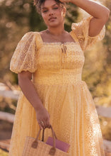 Load image into Gallery viewer, Everbloom Puff Sleeve Midi Dress in Yellow
