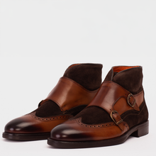 Load image into Gallery viewer, The Albus Tan Leather &amp; Suede Double Strap Monk Brogue Men  Boot