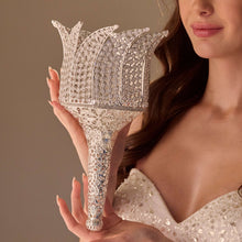 Load image into Gallery viewer, Luxury Quinceañera &amp; Wedding Bouquet Holder – Silver Carved Flowers &amp; Crystal Stones