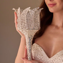 Load image into Gallery viewer, Luxury Quinceañera &amp; Wedding Bouquet Holder – Silver Carved Flowers &amp; Crystal Stones