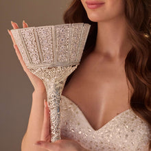 Load image into Gallery viewer, Silver Quinceañera &amp; Wedding Bouquet Holder – Handcrafted with Carved Flowers &amp; Crystal Stones