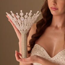 Load image into Gallery viewer, Luxury Silver Quinceañera &amp; Wedding Bouquet Holder – Handcrafted with Crystal Stones &amp; Beads