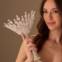 Load image into Gallery viewer, Luxury Silver Quinceañera &amp; Wedding Bouquet Holder – Handcrafted with Crystal Stones &amp; Beads