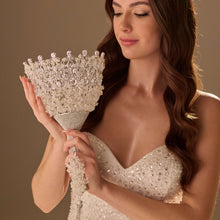 Load image into Gallery viewer, Elegant Silver Quinceañera &amp; Wedding Bouquet Holder – Handcrafted with Pearls &amp; Crystal Stones