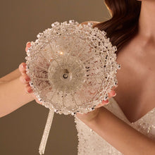 Load image into Gallery viewer, Elegant Silver Quinceañera &amp; Wedding Bouquet Holder – Handcrafted with Pearls &amp; Crystal Stones