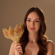 Load image into Gallery viewer, Gold Quinceañera &amp; Wedding Bouquet Holder – Handcrafted with Gold Carved Flowers &amp; Crystal Stones