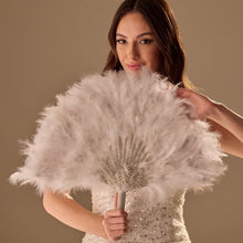 Load image into Gallery viewer, Luxury Feather Fan – Handcrafted with Silver &amp; Pearl Trim, Elegant Unique Fan