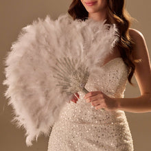 Load image into Gallery viewer, Luxury Feather Fan – Handcrafted with Silver &amp; Pearl Trim, Elegant Unique Fan