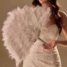 Load image into Gallery viewer, Luxury Feather Fan – Handcrafted with Silver &amp; Pearl Trim, Elegant Unique Fan