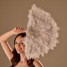 Load image into Gallery viewer, Luxury Feather Fan – Handcrafted with Silver &amp; Pearl Trim, Elegant Unique Fan