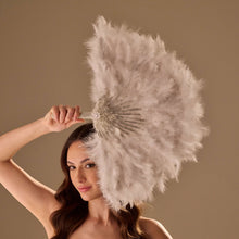 Load image into Gallery viewer, Luxury Feather Fan – Handcrafted with Silver &amp; Pearl Trim, Elegant Unique Fan
