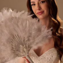 Load image into Gallery viewer, Luxury Feather Fan – Handcrafted with Silver &amp; Pearl Trim, Elegant Unique Fan