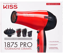 Load image into Gallery viewer, KISS Red Tourmaline Ceramic Hair Dryer with 4 Additional Styling Attachments Watts