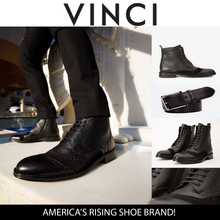 Load image into Gallery viewer, The Anderson Black Leather &amp; Suede Brogue Lace-Up Men  Boot with a Zipper