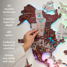 Load image into Gallery viewer, 3D LUMINOUS LED Wooden World Map 2.0 Cappuccino