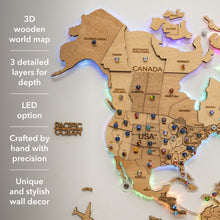 Load image into Gallery viewer, 3D LED Wooden World Map 2.0 Gold