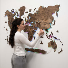 Load image into Gallery viewer, 3D LED Wooden World Map 2.0 Dark Walnut