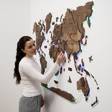 Load image into Gallery viewer, 3D LED Wooden World Map 2.0 Dark Walnut