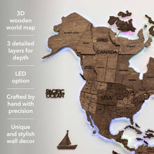 Load image into Gallery viewer, 3D LED Wooden World Map 2.0 Dark Walnut