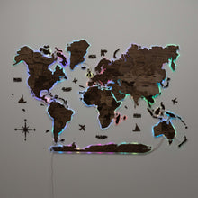 Load image into Gallery viewer, 3D LED Wooden World Map 2.0 Dark Walnut