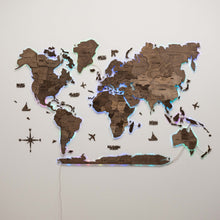 Load image into Gallery viewer, 3D LED Wooden World Map 2.0 Dark Walnut