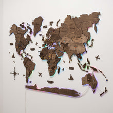 Load image into Gallery viewer, 3D LED Wooden World Map 2.0 Dark Walnut