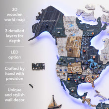 Load image into Gallery viewer, 3D LED / LUMINOUS Wooden World Map 3.0 Mystery