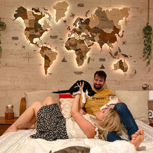 Load image into Gallery viewer, 3D LED Wooden World Map 2.0 (with acrylic background)