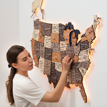 Load image into Gallery viewer, Wooden 3d LED Map of USA - Multicolor
