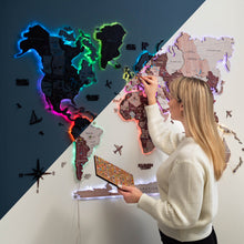 Load image into Gallery viewer, 3D LUMINOUS LED Wooden World Map 2.0 Cappuccino
