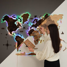 Load image into Gallery viewer, 3D LED Wooden World Map 2.0 (with acrylic background)