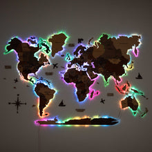 Load image into Gallery viewer, 3D LED Wooden World Map 2.0 (with acrylic background)