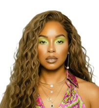 Load image into Gallery viewer, Water Wave Curly Light Brown With Highlights Lace Front Human Hair 24' Pre Plucked HD Transparent Wigs