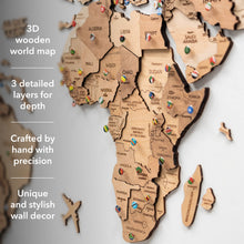 Load image into Gallery viewer, 3D Wooden World Map Gold