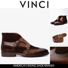 Load image into Gallery viewer, The Albus Brown Leather &amp; Suede Double Strap Monk Brogue Men Boot