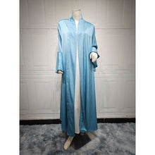 Load image into Gallery viewer, Lotus Leaf Sleeve Solid Soft Satin Open Front Abaya Dress | Lightweight Modest Abaya Cover(MOA220)