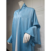 Load image into Gallery viewer, Lotus Leaf Sleeve Solid Soft Satin Open Front Abaya Dress | Lightweight Modest Abaya Cover(MOA220)