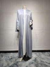 Load image into Gallery viewer, Lotus Leaf Sleeve Solid Soft Satin Open Front Abaya Dress | Lightweight Modest Abaya Cover(MOA220)