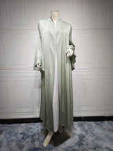Load image into Gallery viewer, Lotus Leaf Sleeve Solid Soft Satin Open Front Abaya Dress | Lightweight Modest Abaya Cover(MOA220)