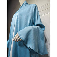 Load image into Gallery viewer, Lotus Leaf Sleeve Solid Soft Satin Open Front Abaya Dress | Lightweight Modest Abaya Cover(MOA220)
