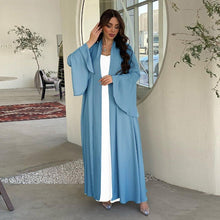 Load image into Gallery viewer, Lotus Leaf Sleeve Solid Soft Satin Open Front Abaya Dress | Lightweight Modest Abaya Cover(MOA220)