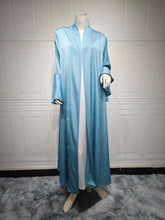 Load image into Gallery viewer, Lotus Leaf Sleeve Solid Soft Satin Open Front Abaya Dress | Lightweight Modest Abaya Cover(MOA220)