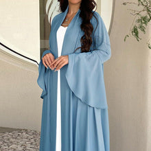 Load image into Gallery viewer, Lotus Leaf Sleeve Solid Soft Satin Open Front Abaya Dress | Lightweight Modest Abaya Cover(MOA220)