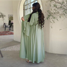 Load image into Gallery viewer, Lotus Leaf Sleeve Solid Soft Satin Open Front Abaya Dress | Lightweight Modest Abaya Cover(MOA220)