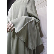 Load image into Gallery viewer, Lotus Leaf Sleeve Solid Soft Satin Open Front Abaya Dress | Lightweight Modest Abaya Cover(MOA220)